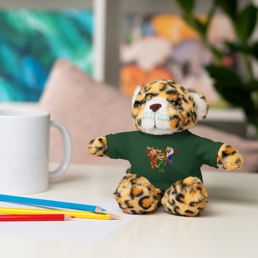 Adorable animal de peluche con camiseta personalizada, regalo tierno para niños.