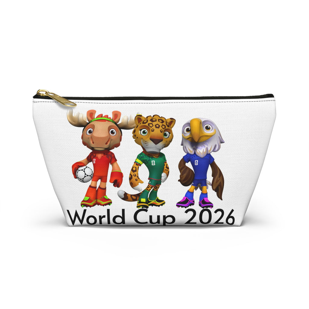 Bolsa de accesorios con mascota de fútbol. Neceser con base plana para aficionados y niños