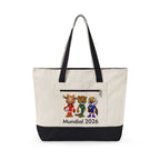 Bolso tote de lona con cremallera y trío de mascotas.