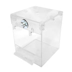 Bañera para pájaros, de exterior, transparente y con forma cuadrada.