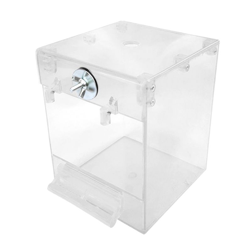 Bañera para pájaros, de exterior, transparente y con forma cuadrada.