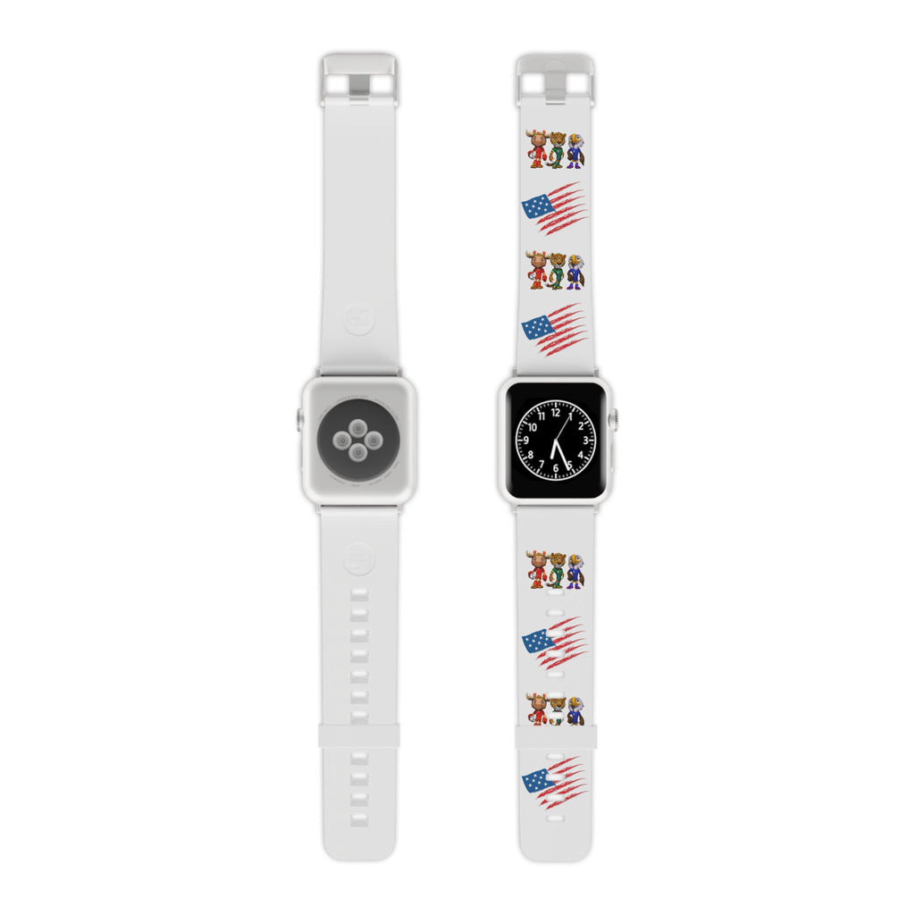 Correa para Apple Watch. Bandera de EE. UU. y adorables mascotas mundialistas