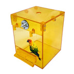 Bañera para pájaros, de exterior, transparente y con forma cuadrada.
