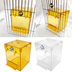 Bañera para pájaros, de exterior, transparente y con forma cuadrada.