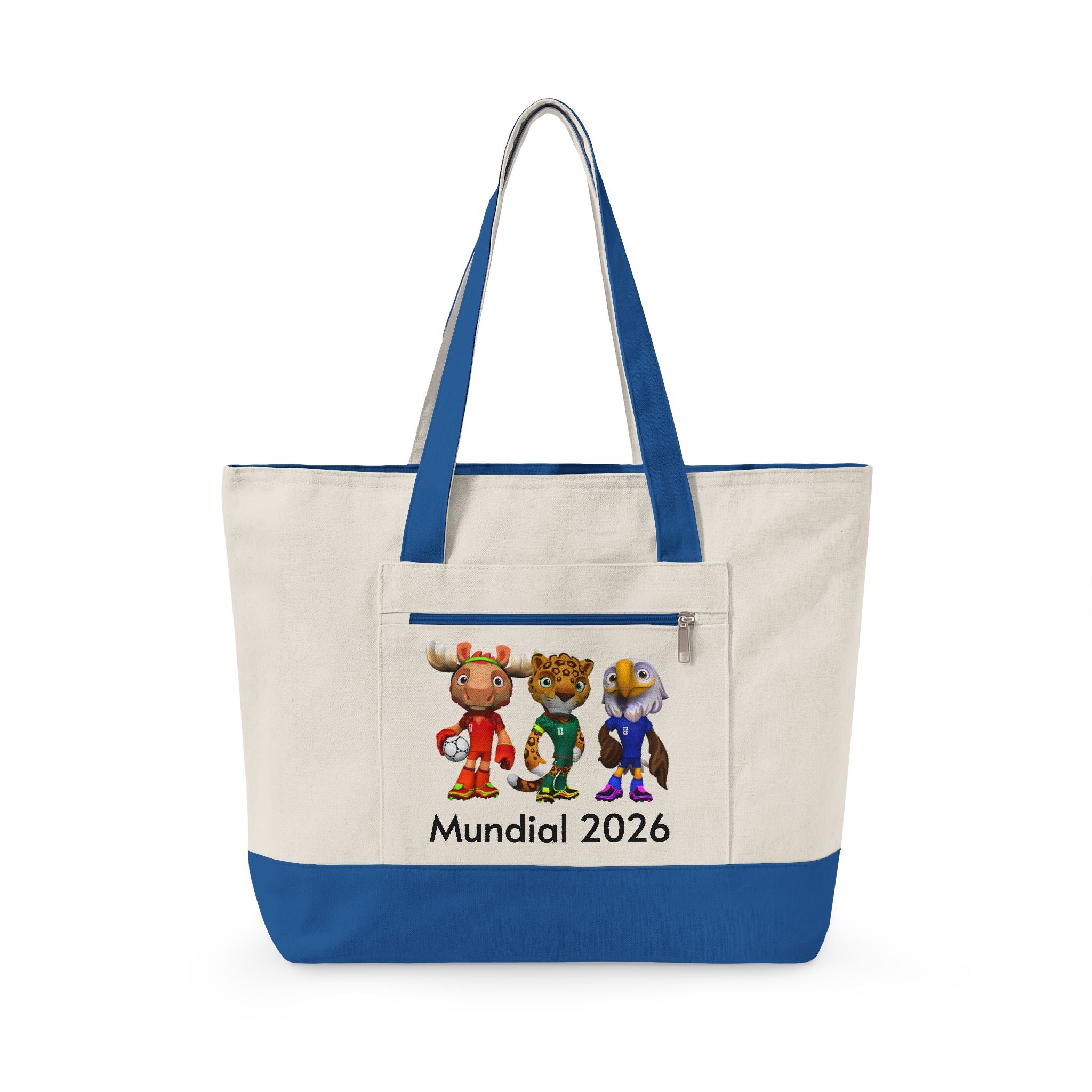 Bolso tote de lona con cremallera y trío de mascotas.