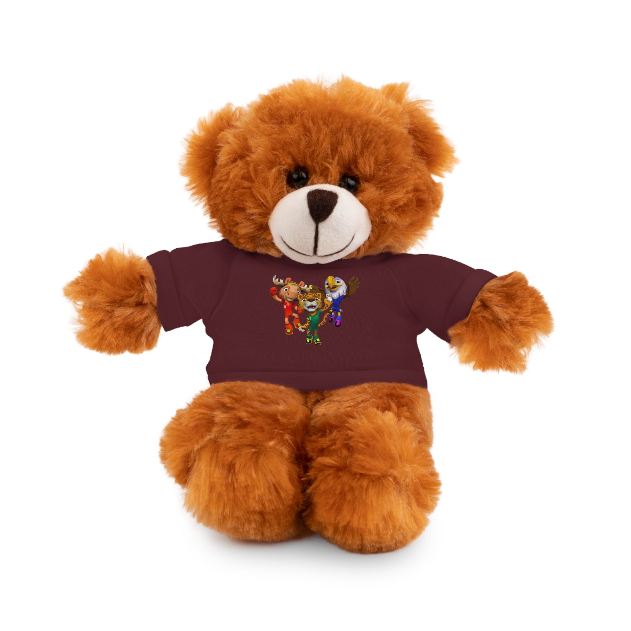 Adorable animal de peluche con camiseta personalizada, regalo tierno para niños.