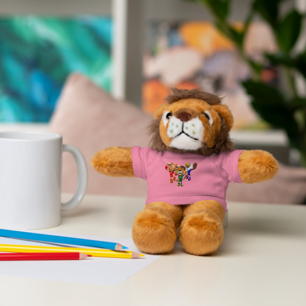Adorable animal de peluche con camiseta personalizada, regalo tierno para niños.