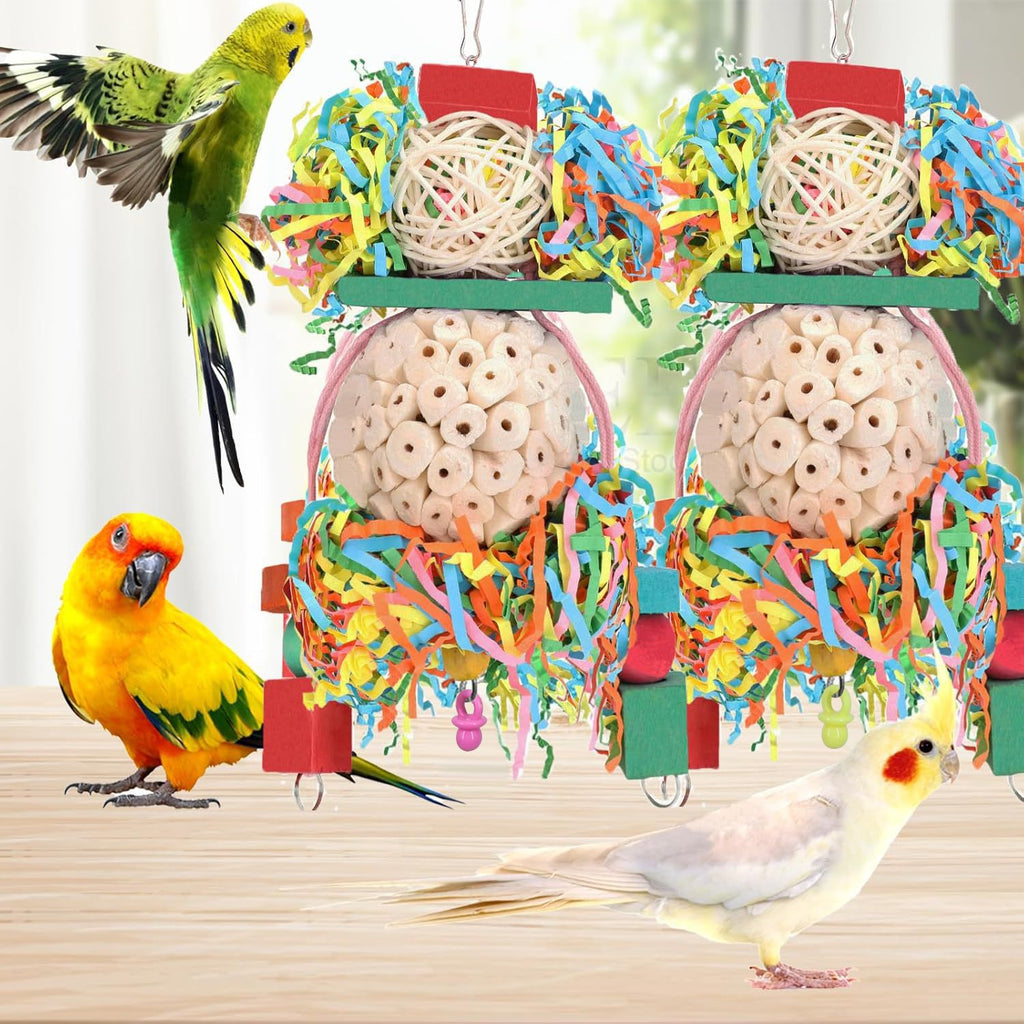 Accesorios de madera para jaula de pájaros, bola de paja.