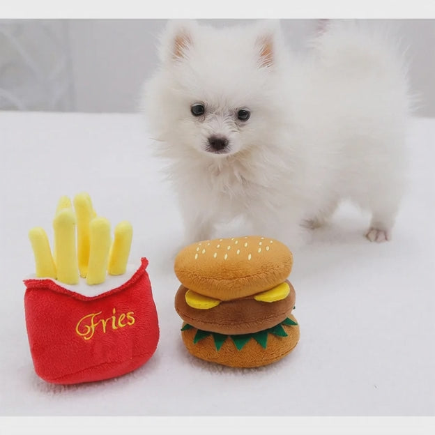 Juguete de peluche con forma de hamburguesa y con sonido, para gatos y perros.