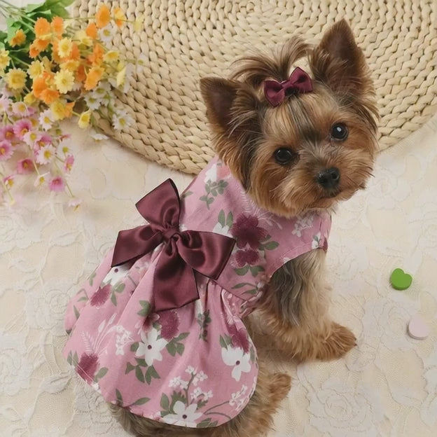 Vestido estilo princesa para perros y gatos, diseño de cinturón multicolor.