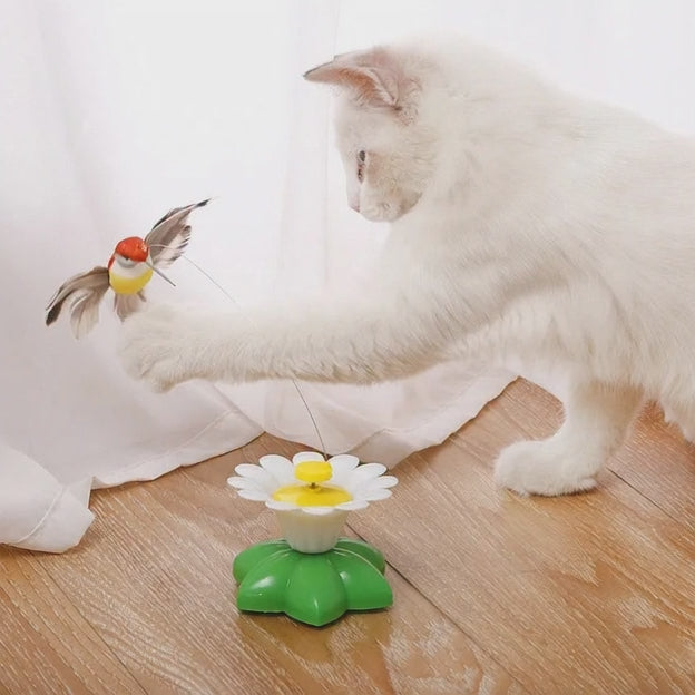 Juguete interactivo para gatos, automático y giratorio, con forma de pájaro volador, mariposa y flor.